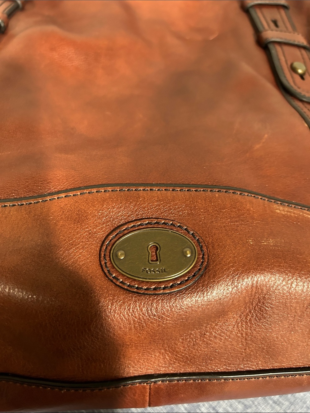 Fossil Long Live Vintage Leather Tote Bag in Cognac Brown - Picture 3 of 7